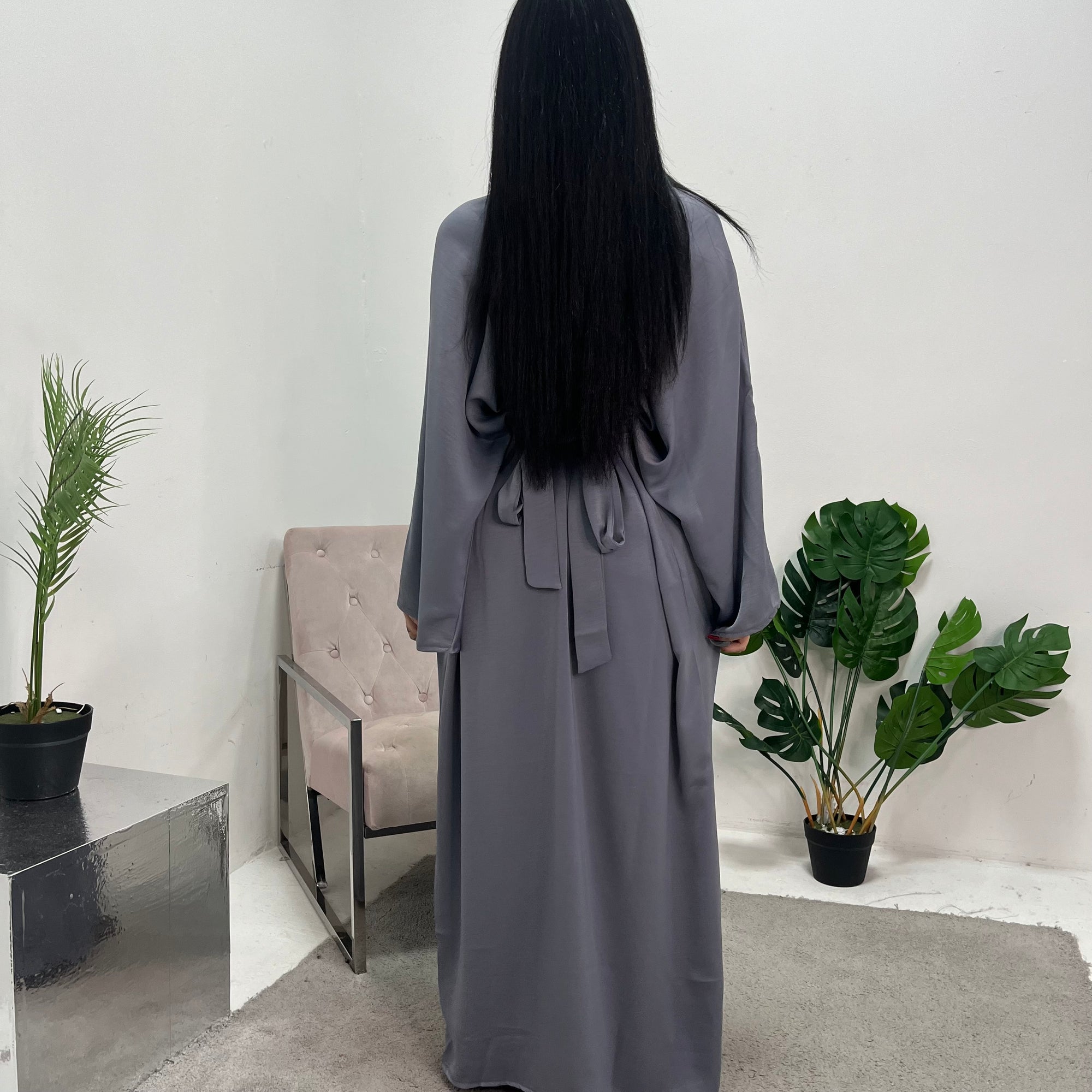 Aleah Grey Plain Front Knot Modest Dress House Of Haniya Aleah Grey Plain Front Knot Modest Dress House Of Haniya