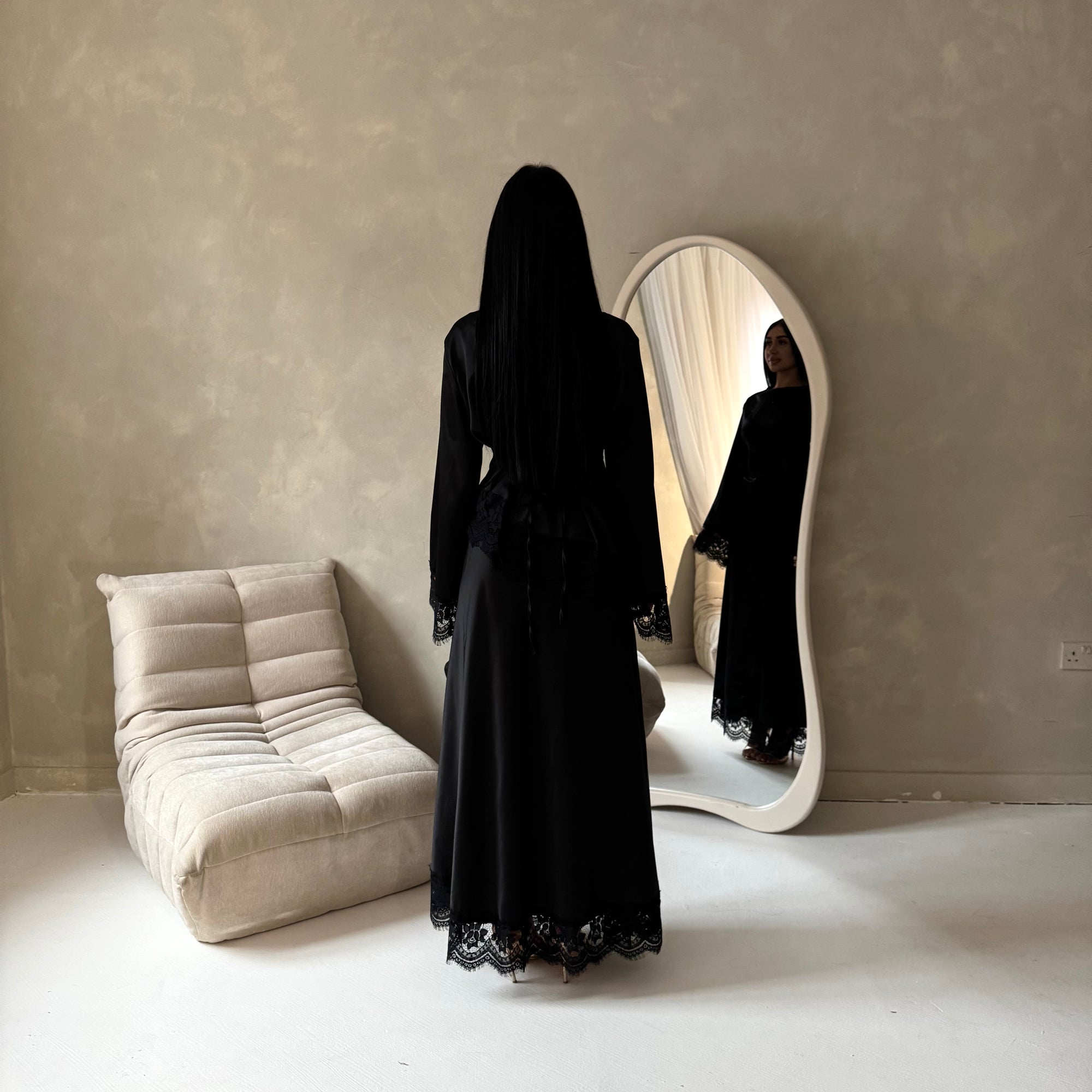 Myrah Black Lace Detail Modest Skirt Co Ord Set