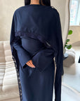 Fia Navy Lace Trim Detail Modest Tie Back Dress