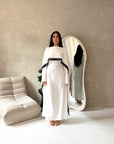 Fia White With Black Lace Trim Detail Modest Tie Back Dress