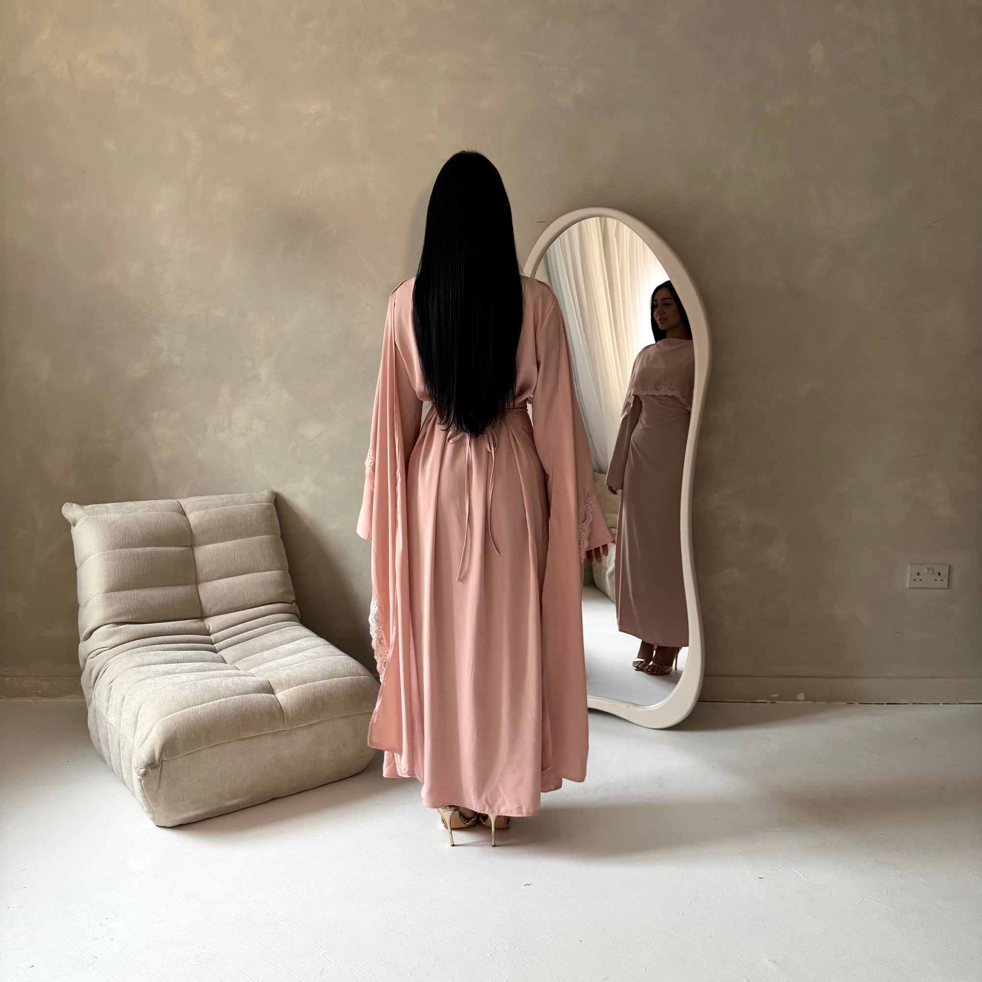 Fia Pink Lace Trim Detail Modest Tie Back Dress