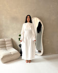 Fia White With White Lace Trim Detail Modest Tie Back Dress