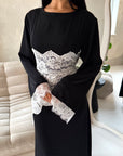 Luna Black(White Lace) Lace Detail Tie Back Modest Dress