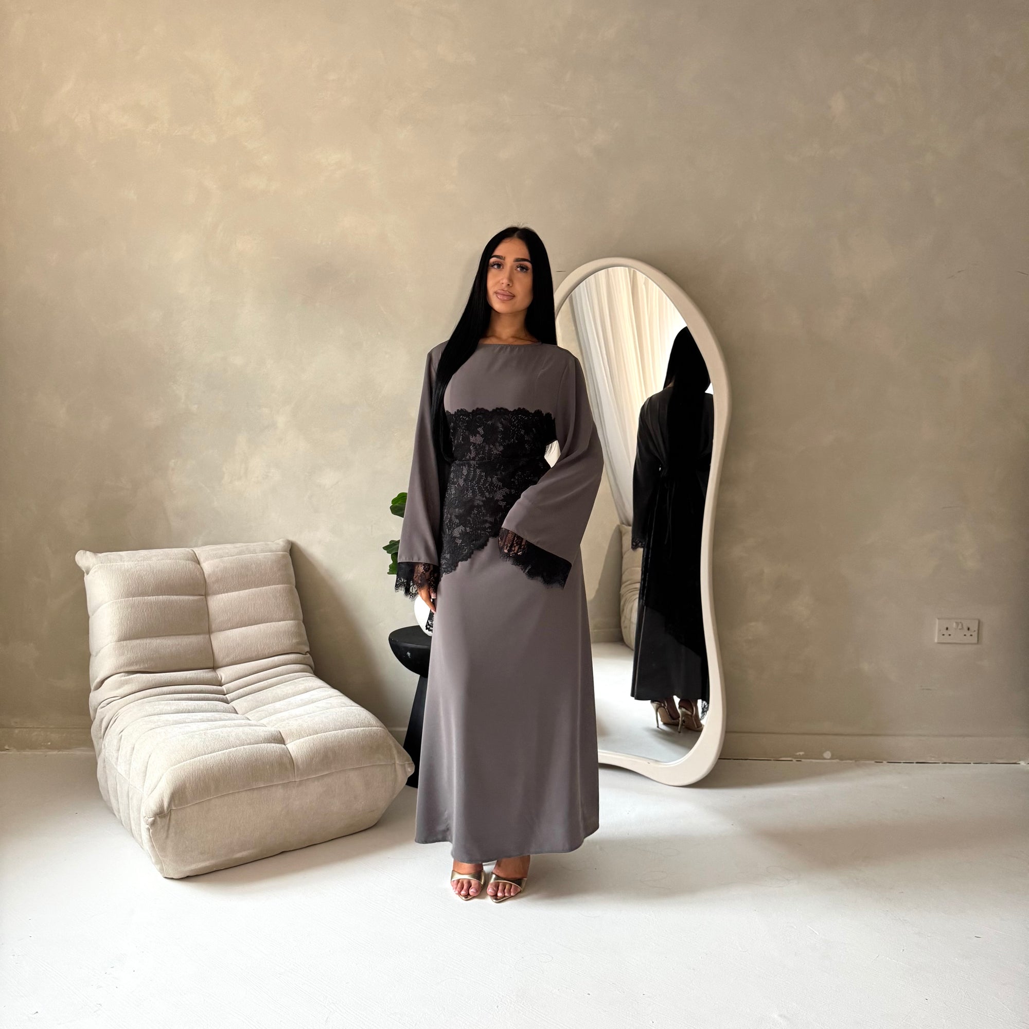 grey modest dress Aleah Grey Plain Front Knot Modest Dress House Of Haniya