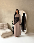 Luna Mocha Lace Detail Tie Back Modest Dress