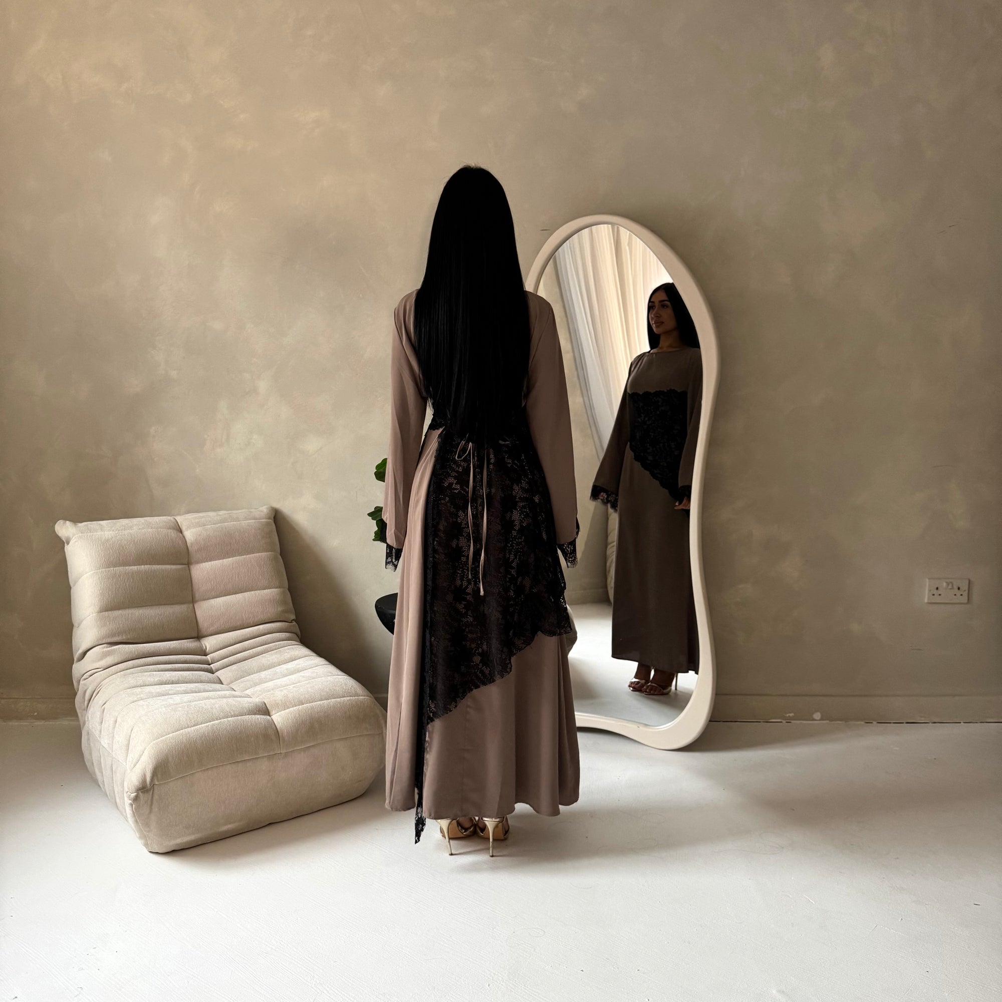 Luna Mocha Lace Detail Tie Back Modest Dress