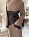 Luna Mocha Lace Detail Tie Back Modest Dress