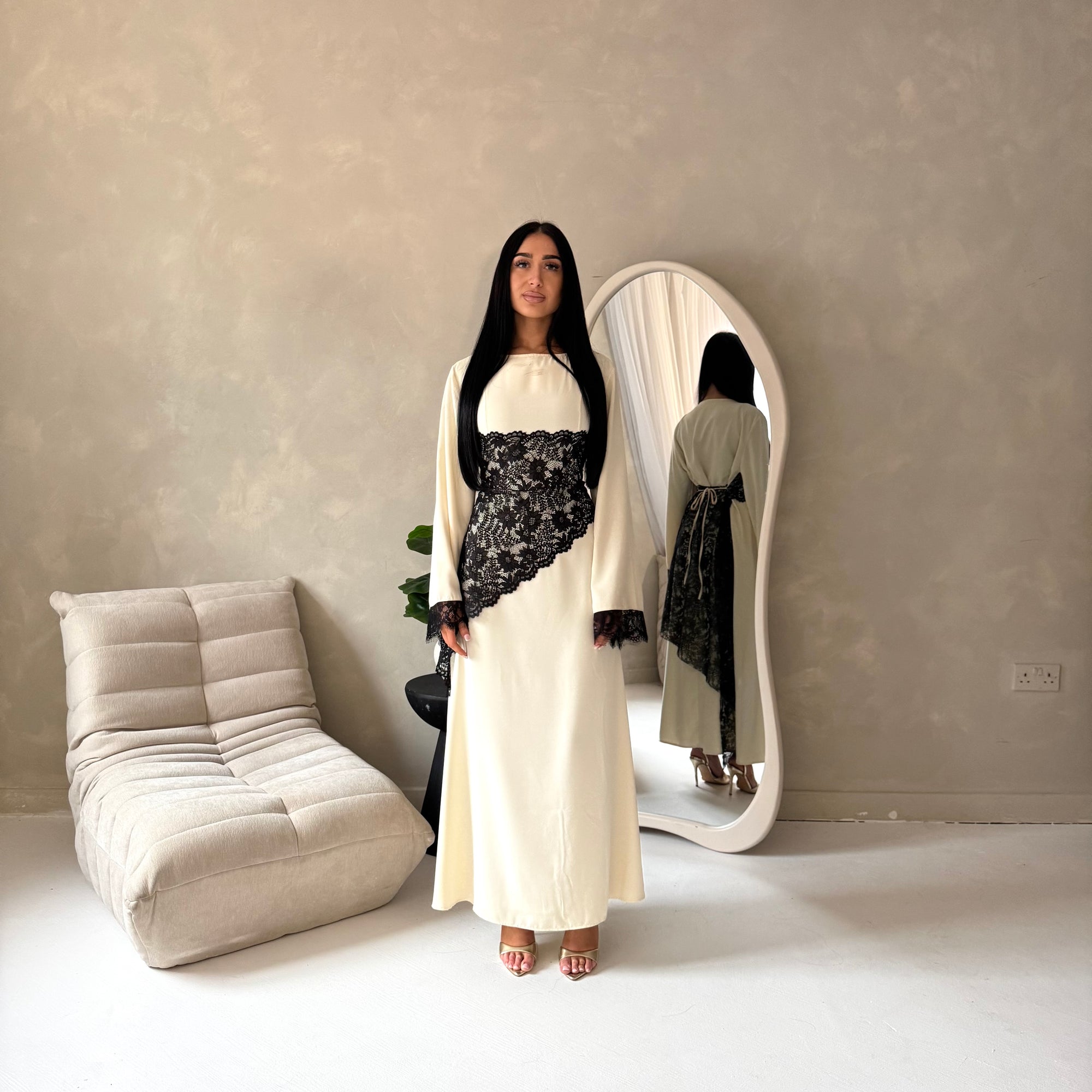 Luna Cream Lace Detail Tie Back Modest Dress House Of Haniya Luna Cream Lace Detail Tie Back Modest Dress House Of Haniya