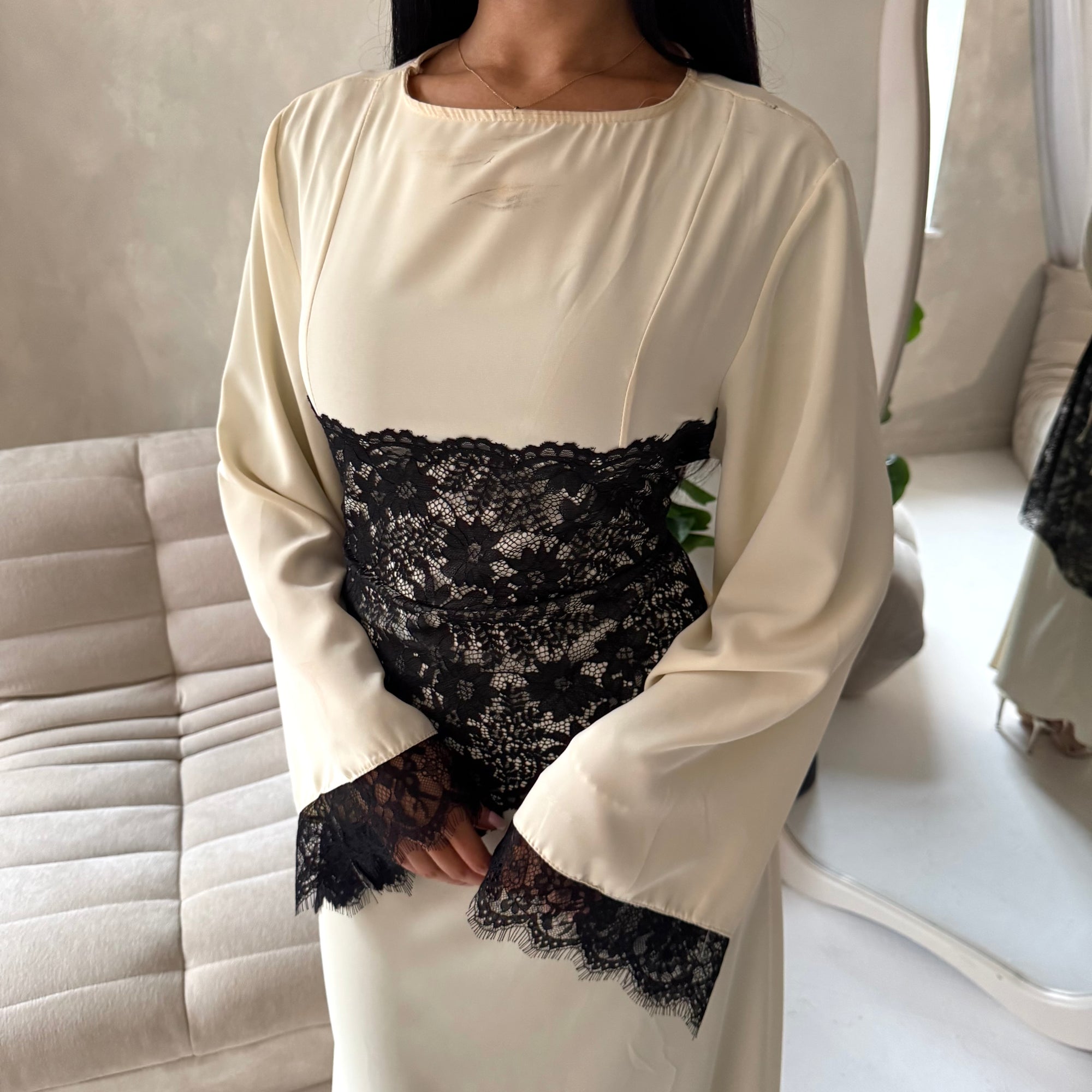 Luna Cream Lace Detail Tie Back Modest Dress House Of Haniya Luna Cream Lace Detail Tie Back Modest Dress House Of Haniya