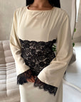 Luna Cream Lace Detail Tie Back Modest Dress