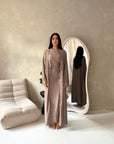 Amara Mocha Lace Detail Two Peice Co Ord Abaya Set