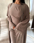 Amara Mocha Lace Detail Two Peice Co Ord Abaya Set