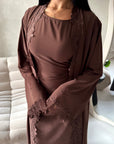 Amara Brown Lace Detail Two Peice Co Ord Abaya Set