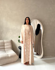 Amara Beige Lace Detail Two Peice Co Ord Abaya Set