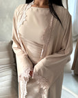 Amara Beige Lace Detail Two Peice Co Ord Abaya Set