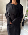 Amara Black Lace Detail Two Peice Co Ord Abaya Set