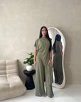 Adina Khaki Soft Assymetrical Trouser Co Ord Set