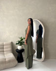Adina Khaki Soft Assymetrical Trouser Co Ord Set