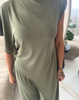 Adina Khaki Soft Assymetrical Trouser Co Ord Set