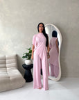 Adina Pink Soft Assymetrical Trouser Co Ord Set
