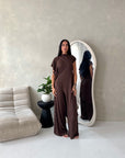 Adina Brown Soft Assymetrical Trouser Co Ord Set
