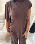 Adina Brown Soft Assymetrical Trouser Co Ord Set