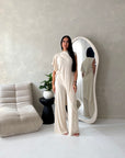 Adina Beige Soft Assymetrical Trouser Co Ord Set