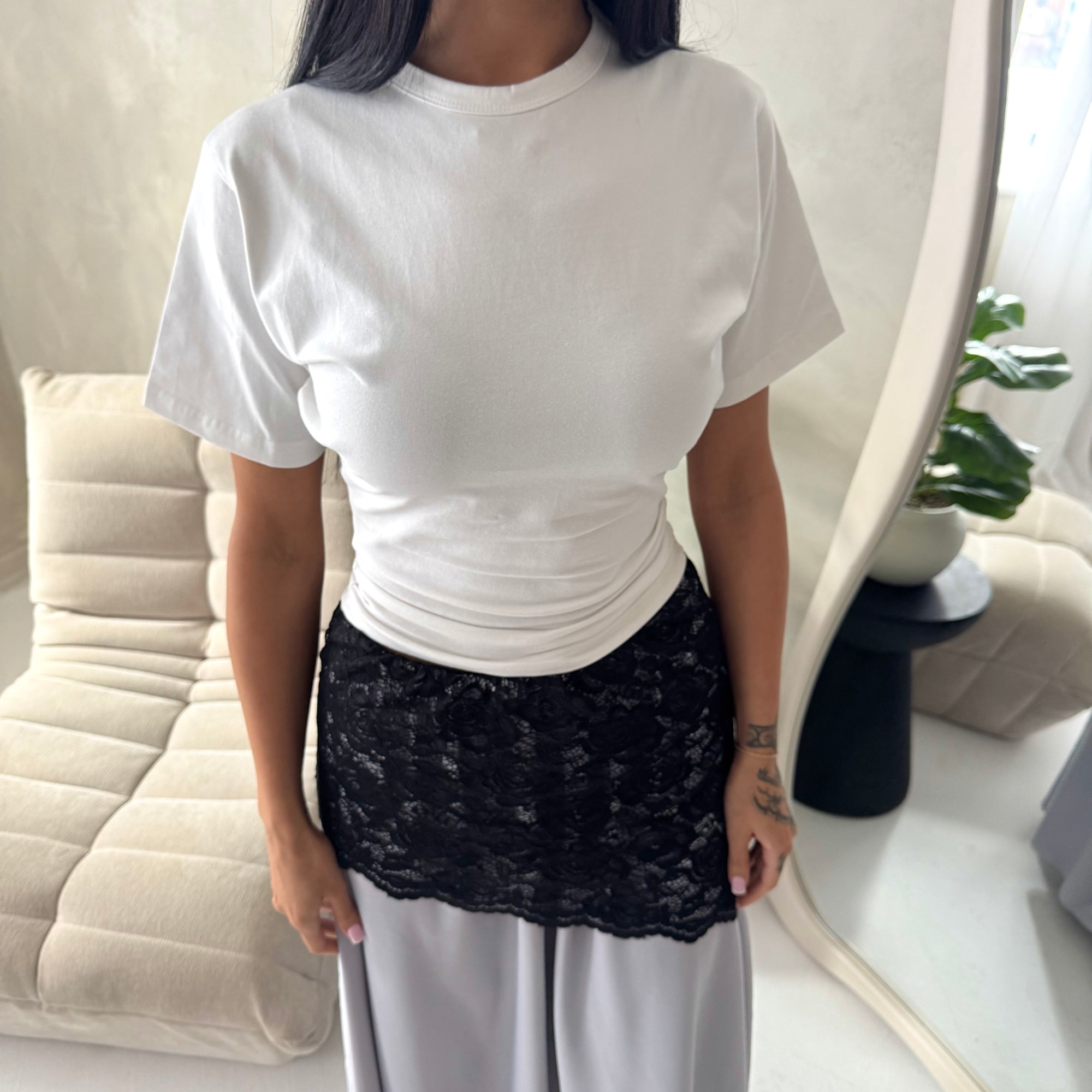 Tasha Grey Lace Detail Modest Elasticated Skirt
