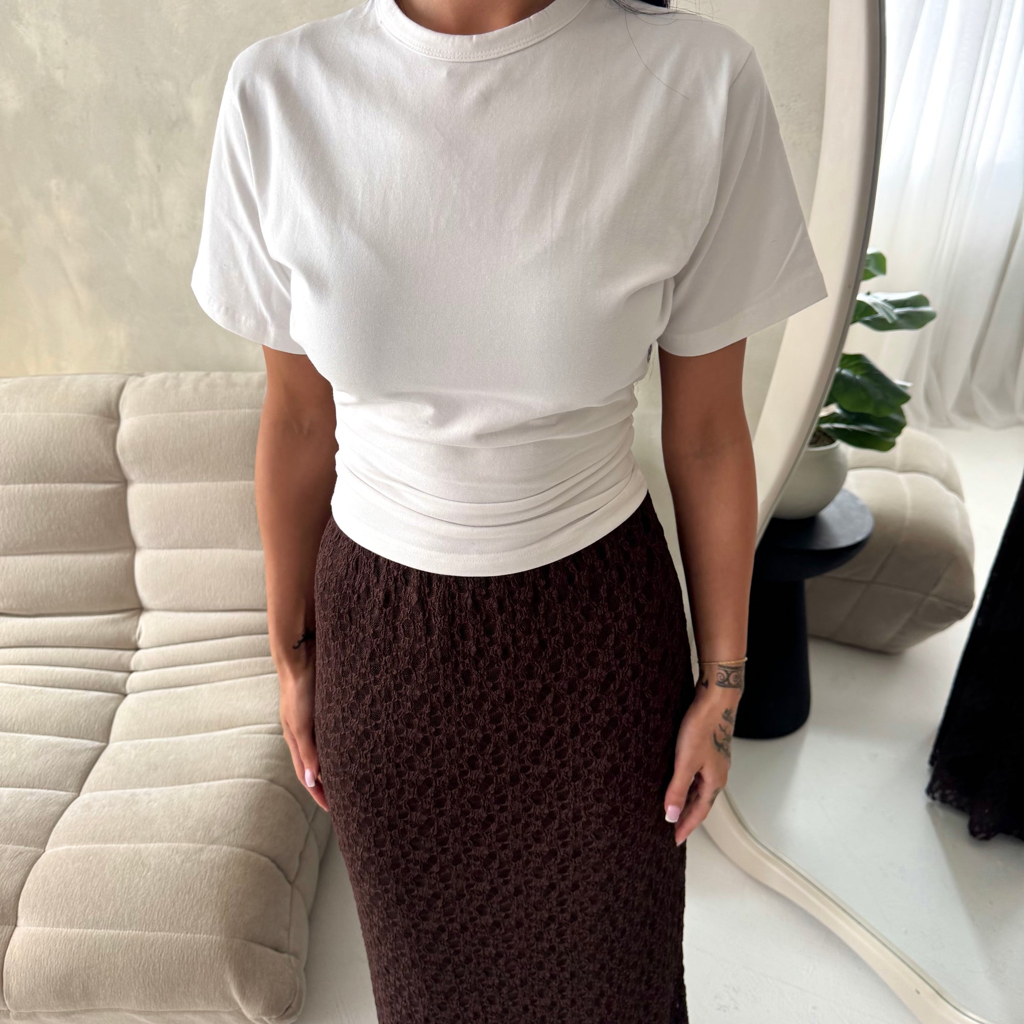 Tami Brown Lace Detail Elasticated Maxi Skirt