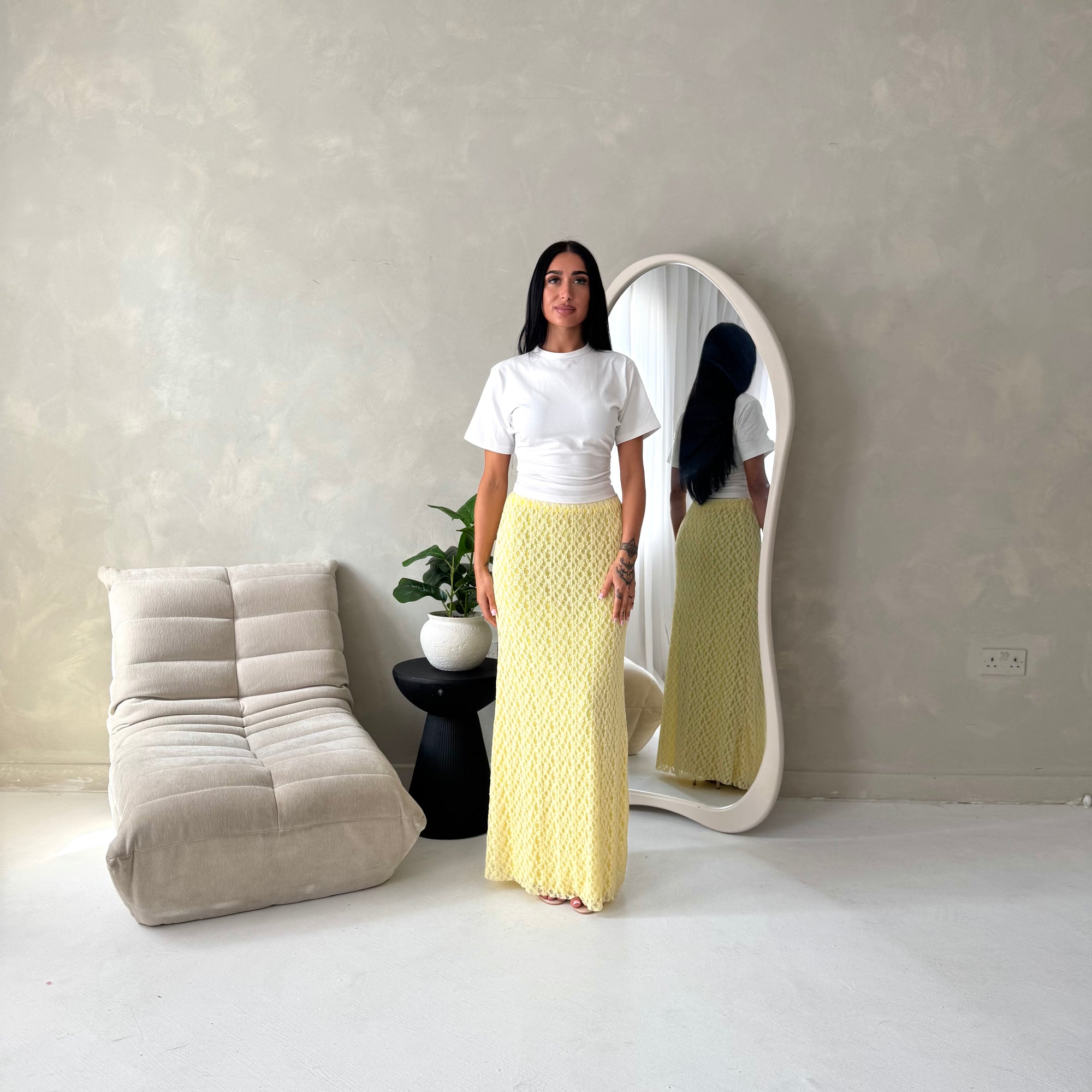 Tami Yellow Lace Detail Elasticated Maxi Skirt