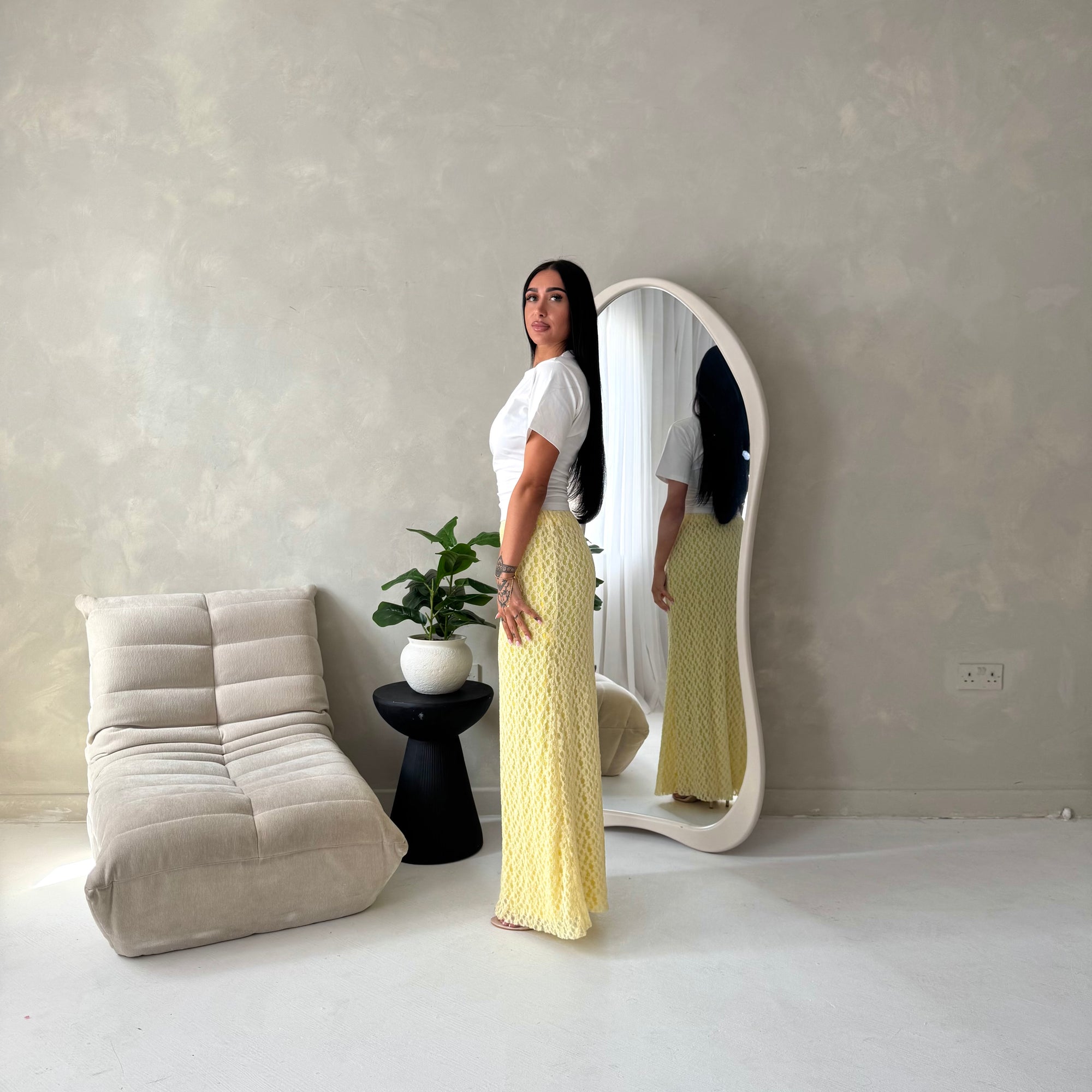 Tami Yellow Lace Detail Elasticated Maxi Skirt