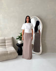 Tami Mocha Lace Detail Elasticated Maxi Skirt