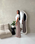 Tami Mocha Lace Detail Elasticated Maxi Skirt