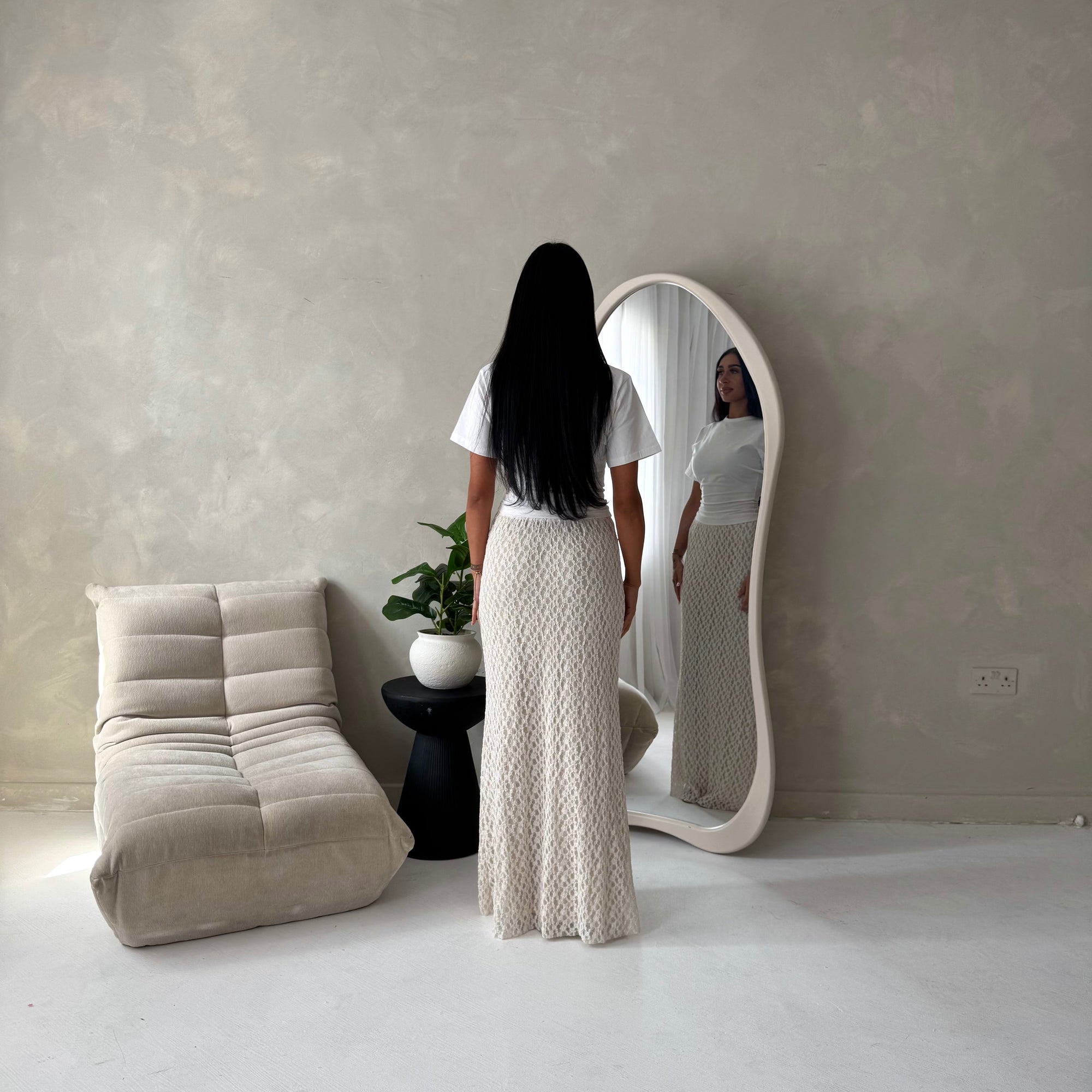Tami Cream Lace Detail Elasticated Maxi Skirt