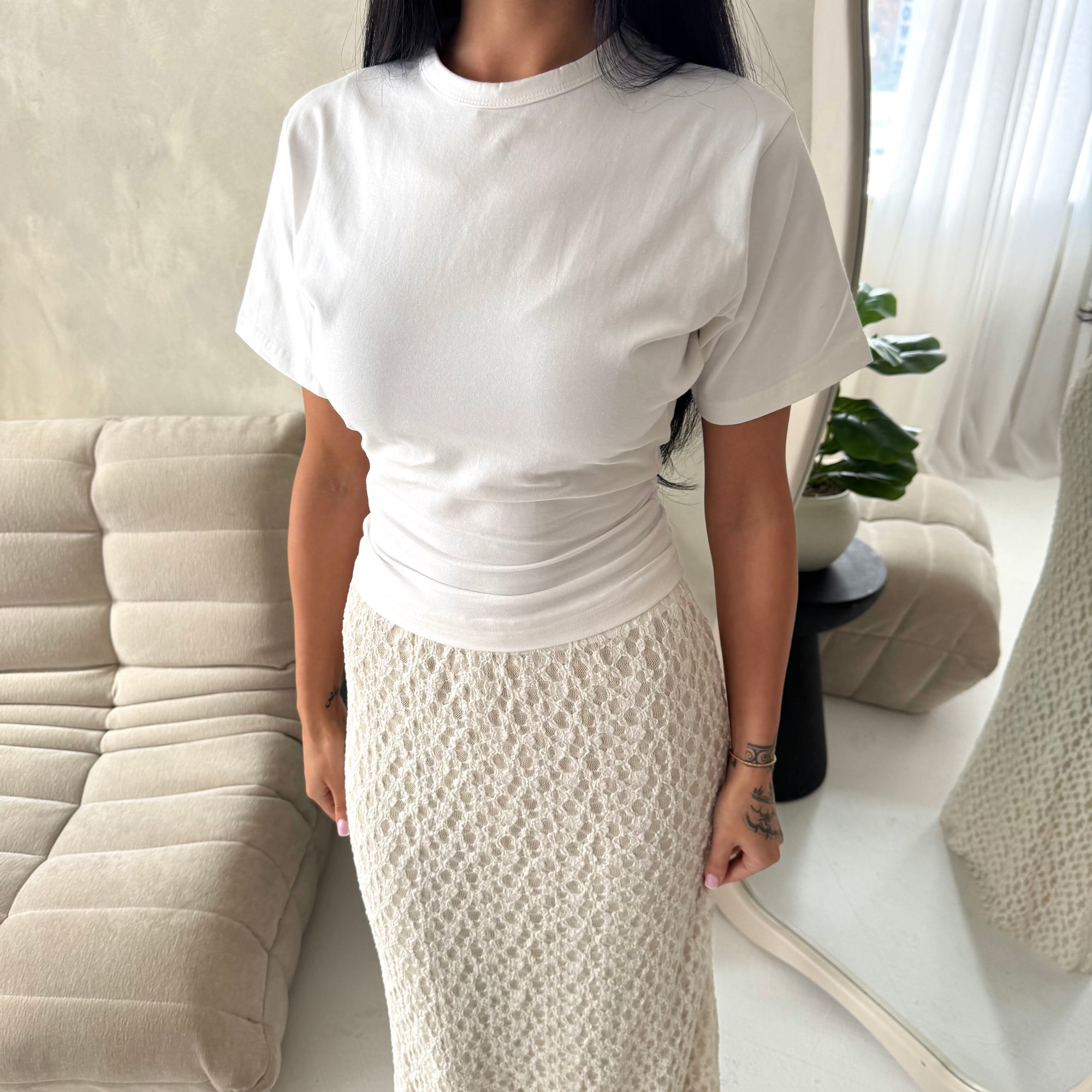 Tami Cream Lace Detail Elasticated Maxi Skirt