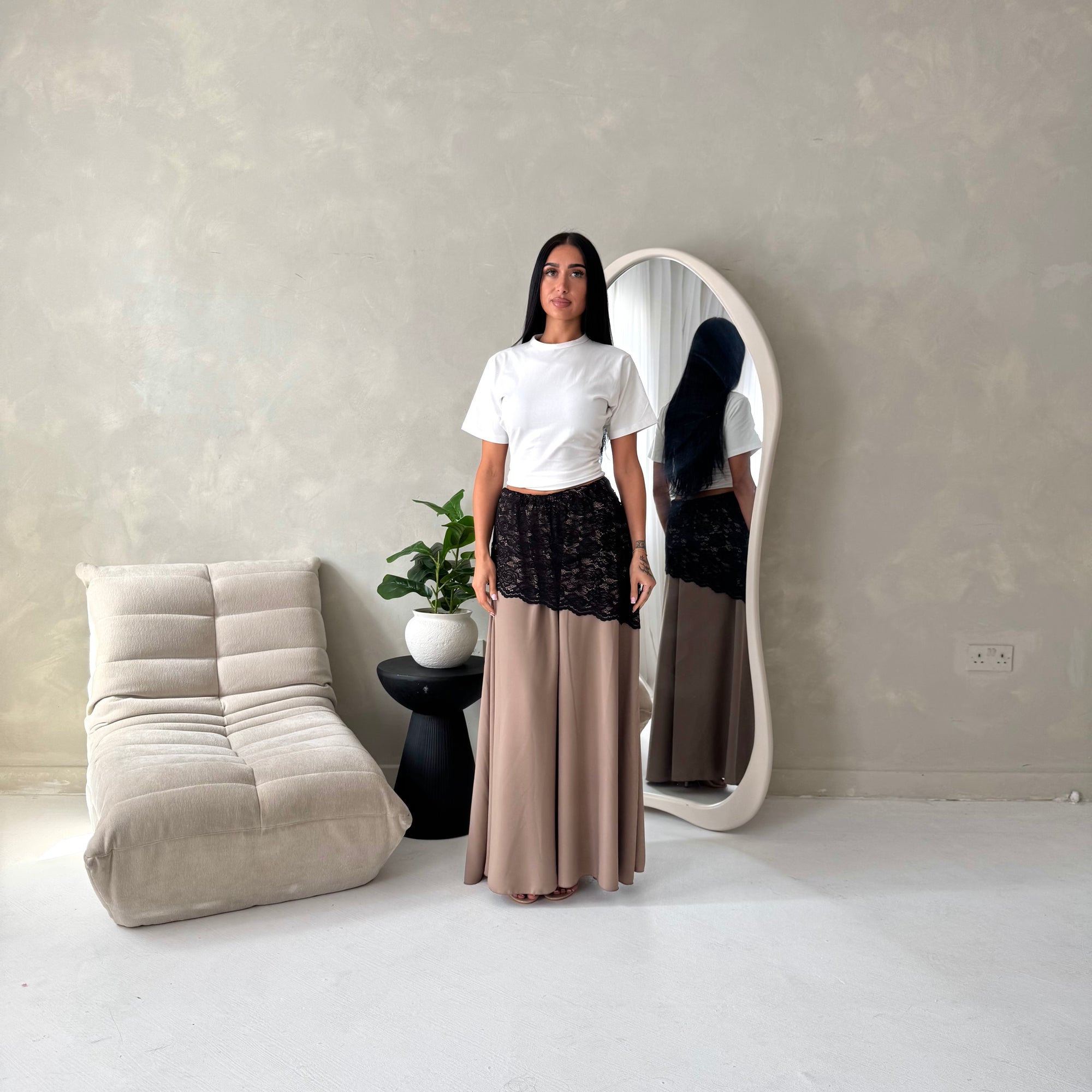 Tasha Mocha Lace Detail Modest Elasticated Skirt