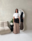 Tasha Mocha Lace Detail Modest Elasticated Skirt