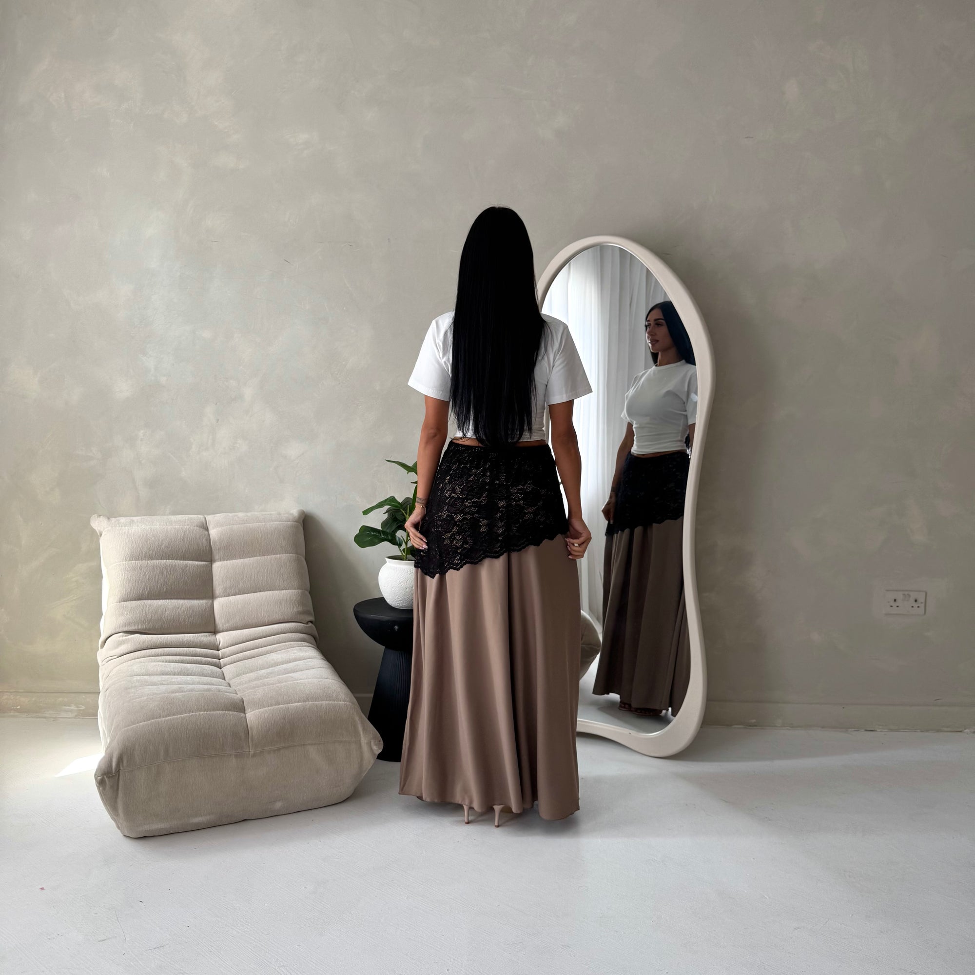 Tasha Mocha Lace Detail Modest Elasticated Skirt