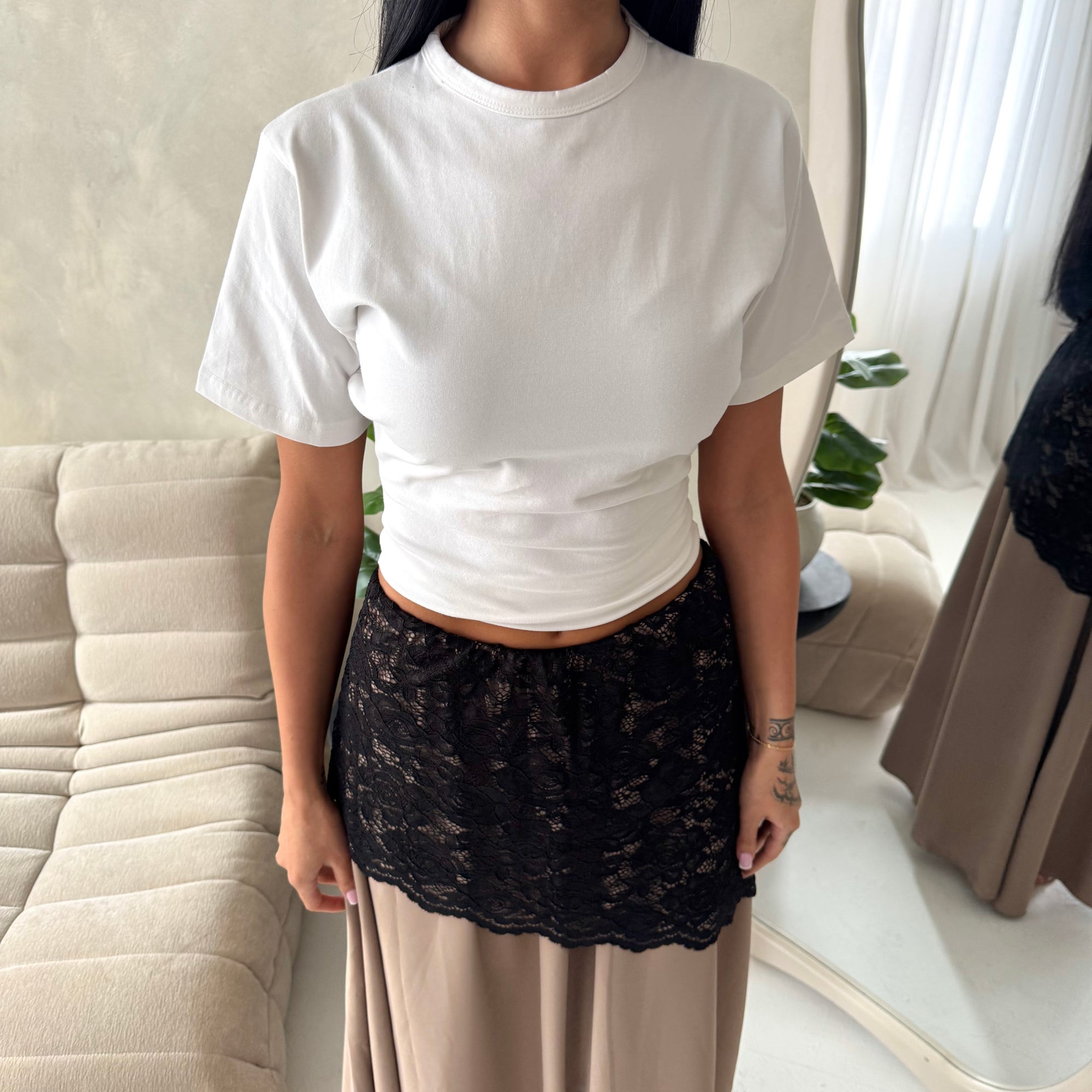 Tasha Mocha Lace Detail Modest Elasticated Skirt