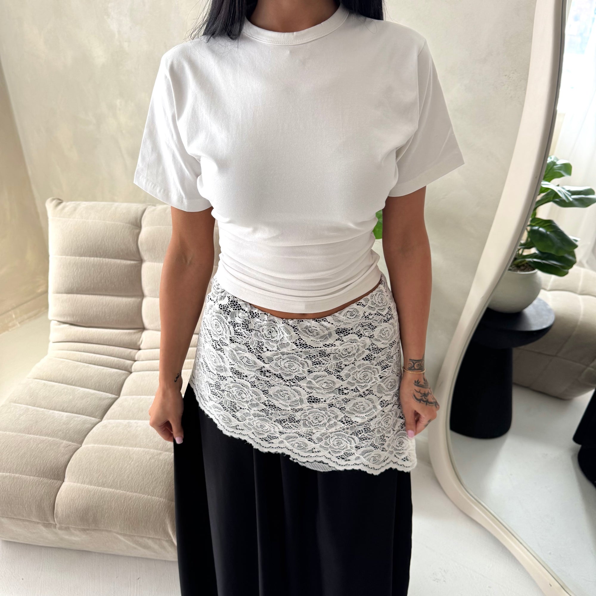 Tasha Black Lace Detail Modest Elasticated Skirt