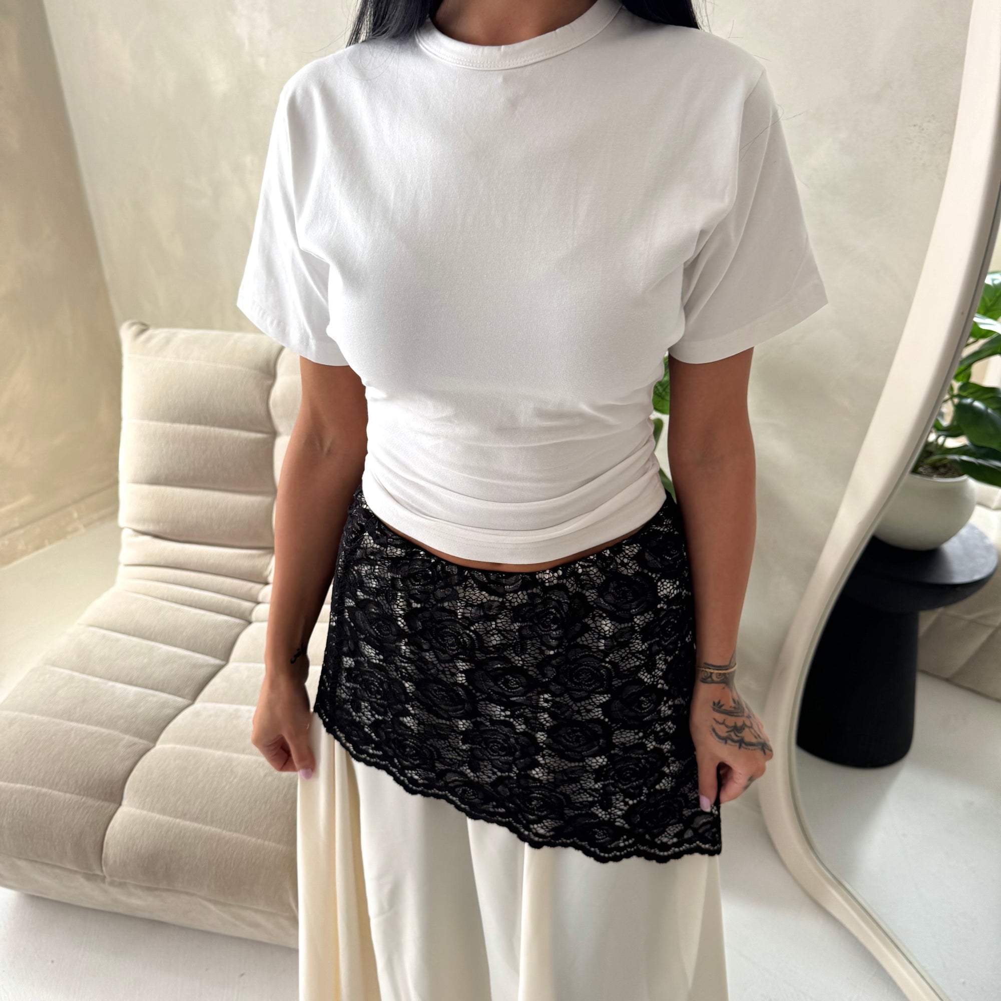 Tasha Cream Lace Detail Modest Elasticated Skirt