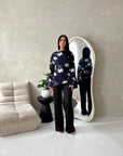 Daniyah Navy Floral Embroidery Summer Top