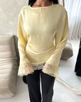 Hayat Yellow Lace Satin Tie back Lace Detail Top