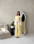 Lumera Yellow Mesh Floral Print Summer Dress