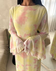 Lumera Yellow Mesh Floral Print Summer Dress