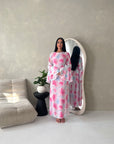Lumera Pink Mesh Floral Print Summer Dress