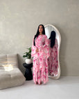 Nadine Pink Summer Palm Print Ruffle Dress