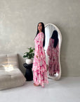 Nadine Pink Summer Palm Print Ruffle Dress