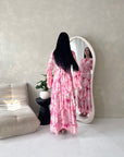 Nadine Pink Summer Palm Print Ruffle Dress