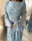 Nadine Pastel Blue Summer Palm Print Ruffle Dress